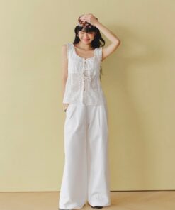 Quần ống rộng xếp ly - Trắng - Q0397